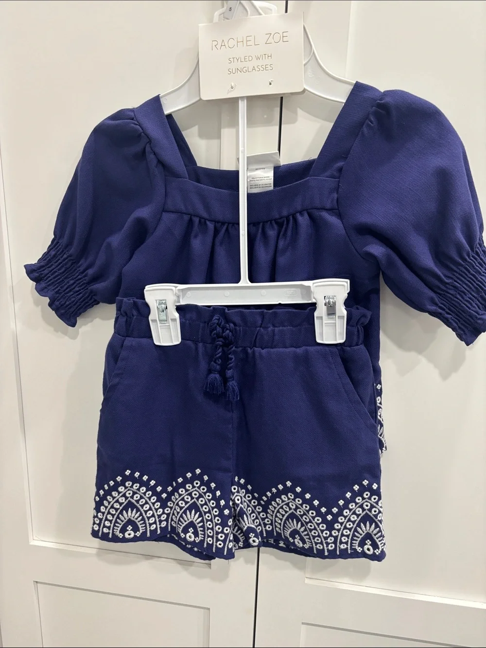 Rachel Zoe Navy Top and Shorts Set with White Embroidery